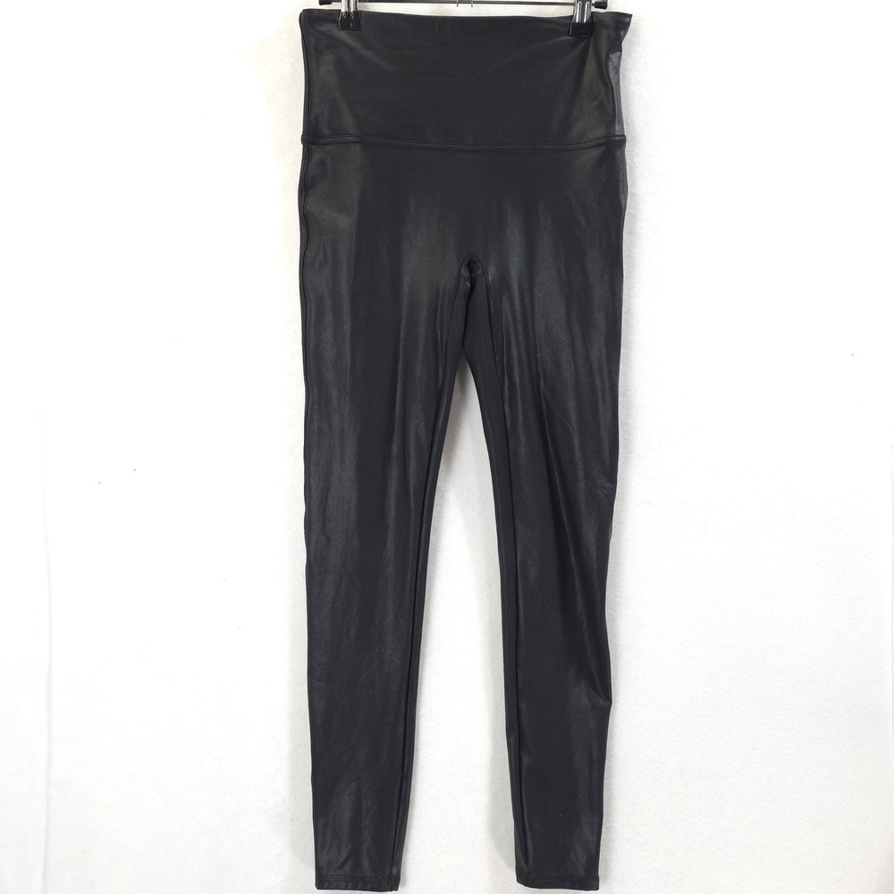 Spanx Faux Leather Leggings High Waist Black Womens Large Edgy Chic